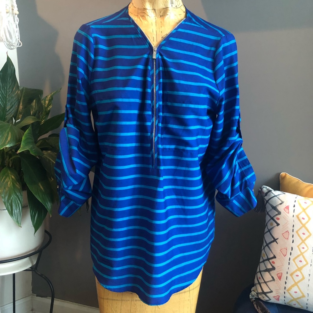 Calvin Klein Striped LS Top - Size M - Blue.